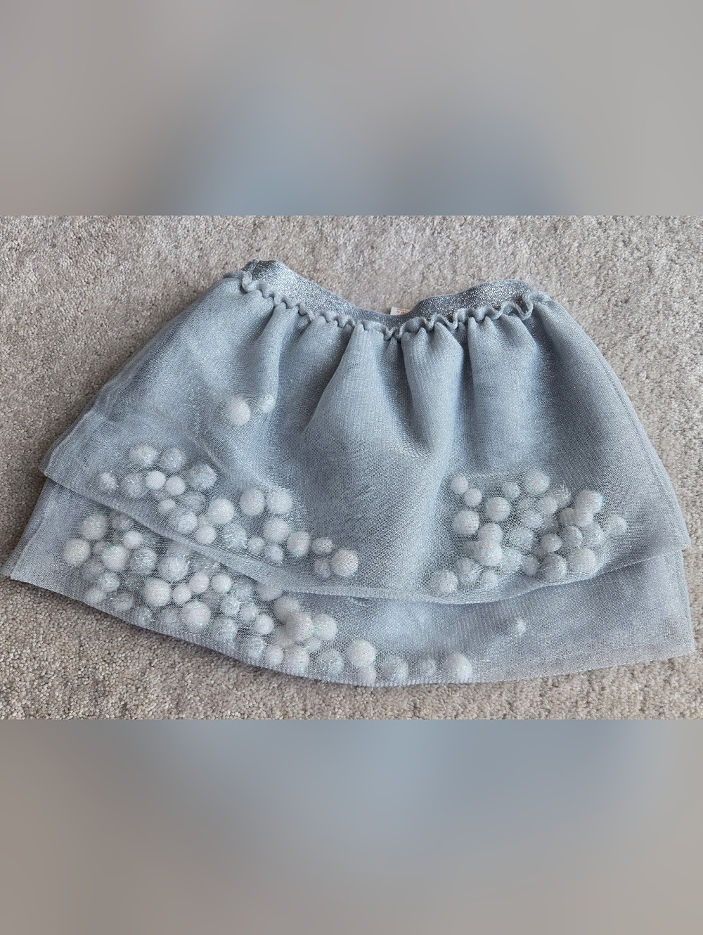 Cat & Jack Light Grey Silver Tiered Skirt with Pom Poms